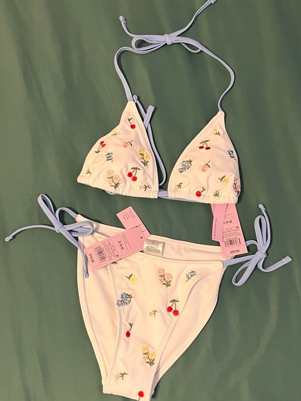 Women’s White Embroidered Cherry Tie Bikini - Brand: Unknown